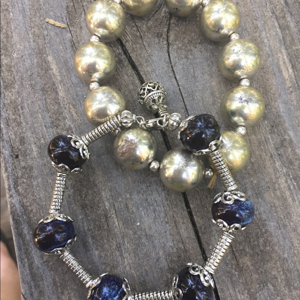 Silver and blue bracelets , a set , bangle bracelets vintage jewelry - Picture 10 of 10